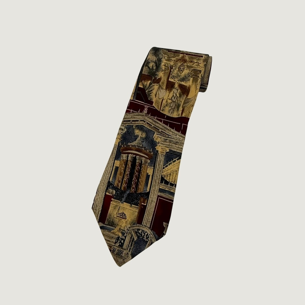 UNICEF Pompeian Frescos Roman Wall Paintings Silk Tie Men's Tan Burgundy Italy